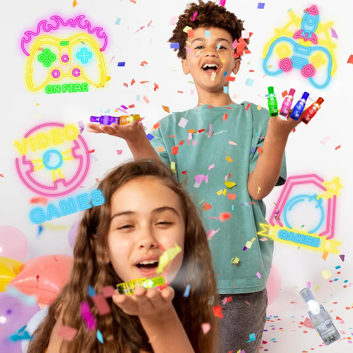 BleSky Video Game Party Favors LED Finger Lights | Glow in the Dark Toys for Kids & Teens (24 Pack, Reusable, Adjustable Straps) - view 7