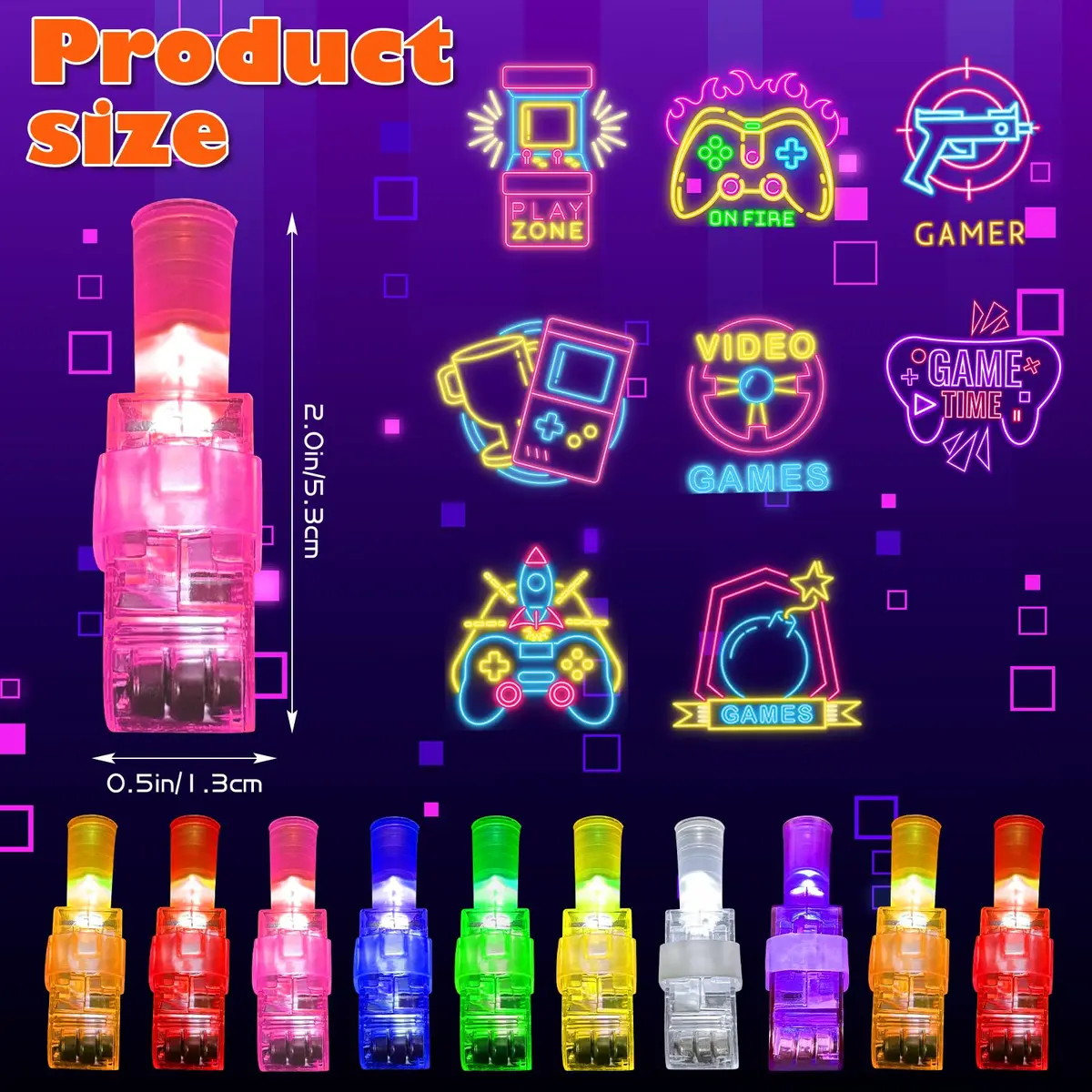 BleSky Video Game Party Favors LED Finger Lights | Glow in the Dark Toys for Kids & Teens (24 Pack, Reusable, Adjustable Straps) - view 2