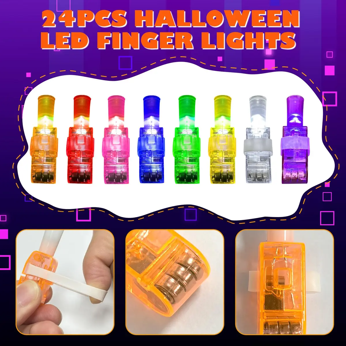 BleSky Video Game Party Favors LED Finger Lights | Glow in the Dark Toys for Kids & Teens (24 Pack, Reusable, Adjustable Straps) - view 4