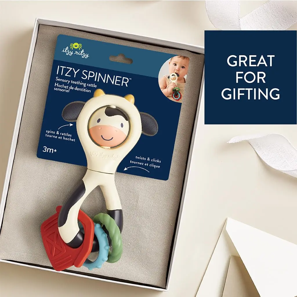 Itzy Ritzy Spinner Rattle Teether Cow | Ages 3 Months+ - view 5
