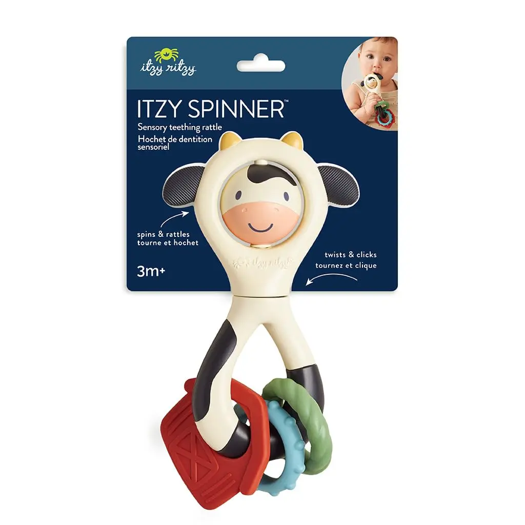 Itzy Ritzy Spinner Rattle Teether Cow | Ages 3 Months+ - view 7