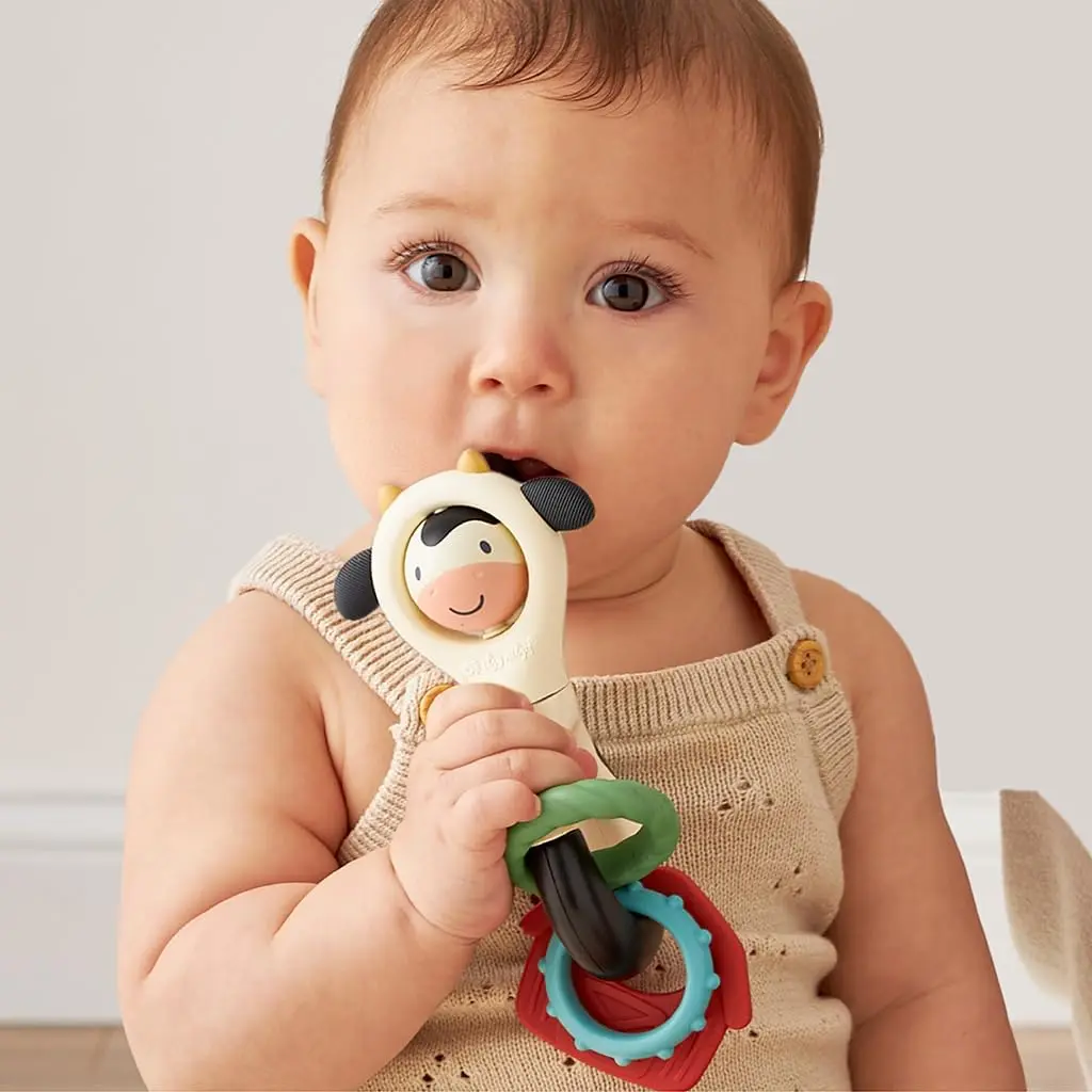Itzy Ritzy Spinner Rattle Teether Cow | Ages 3 Months+ - view 2
