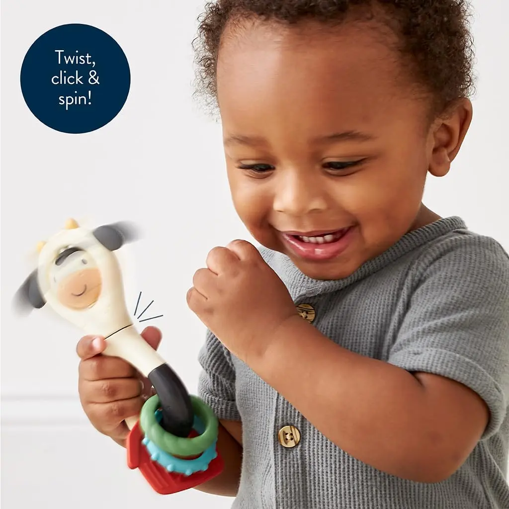 Itzy Ritzy Spinner Rattle Teether Cow | Ages 3 Months+ - view 3