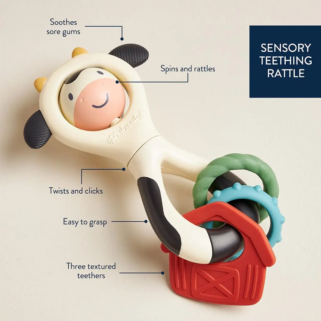 Itzy Ritzy Spinner Rattle Teether Cow | Ages 3 Months+ - view 4