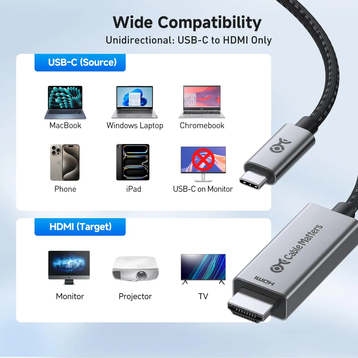 Cable Matters USB-C to HDMI 2.1 Cable 10ft | 8K/4K@240Hz, Mac & Windows Compatible - view 6