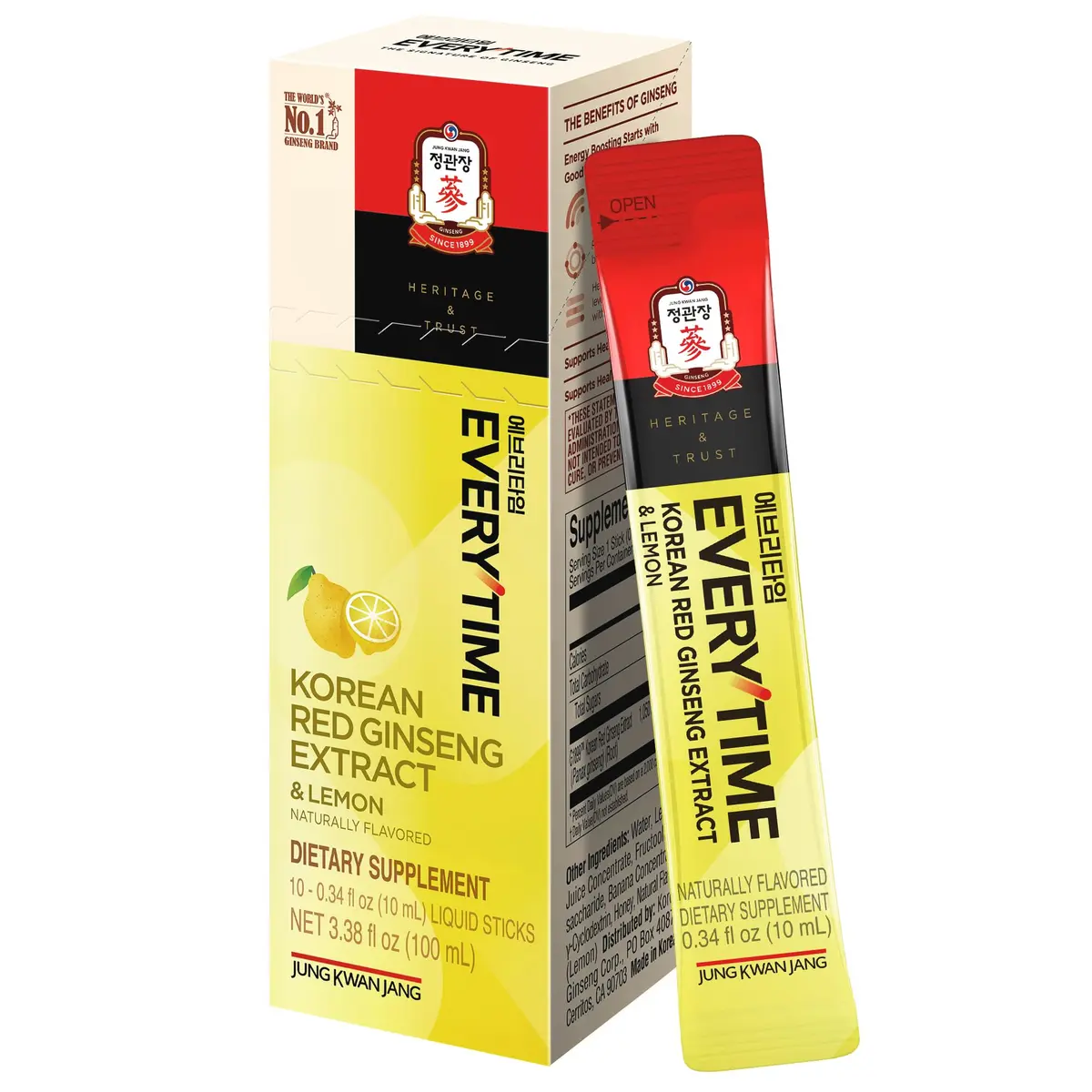 JUNG KWAN JANG Everytime Korean Ginseng Extract & Lemon 0.34 Fl Oz | Builds Stamina & Immunity, Vegan, Non-GMO - main product image