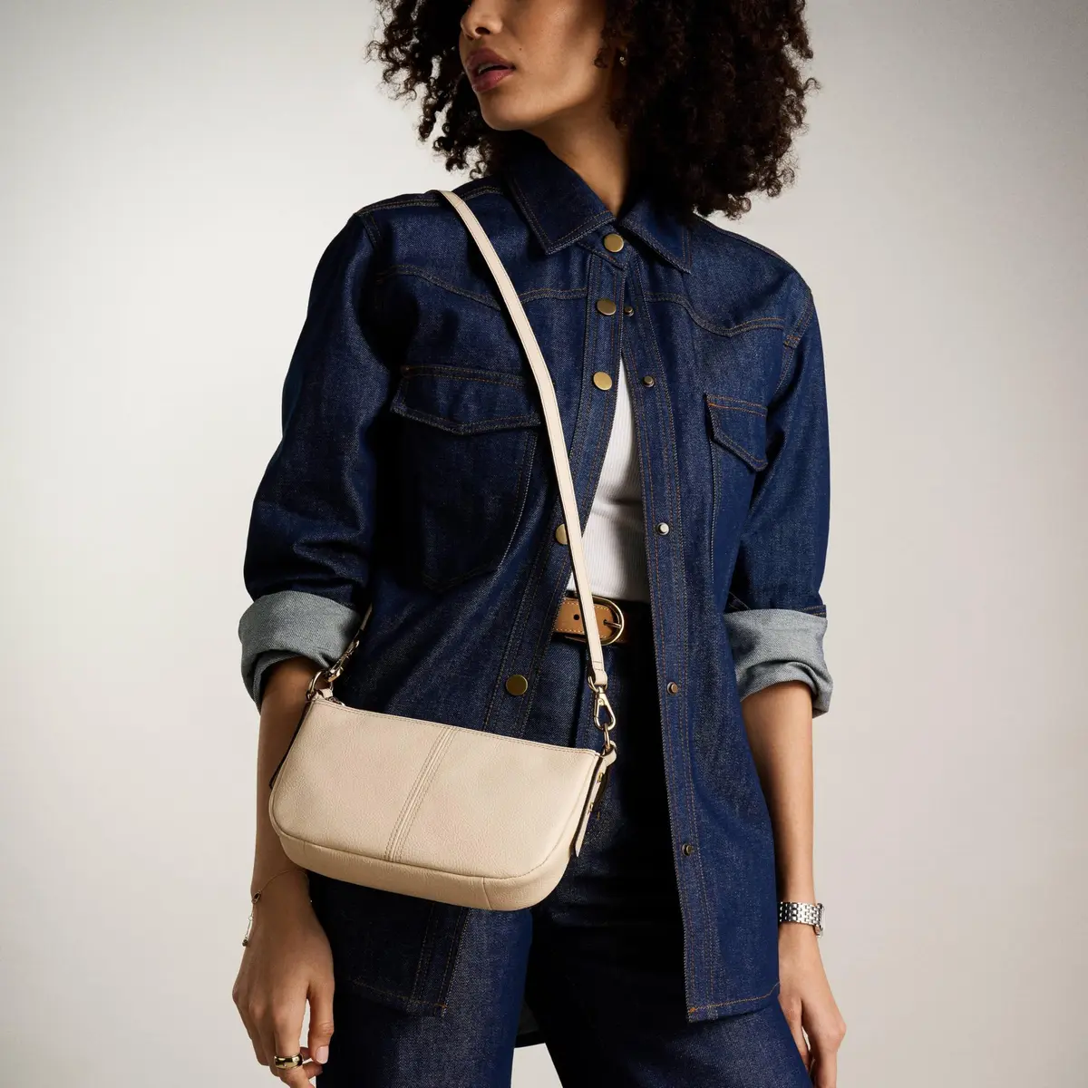 Fossil Utility Crossbody Bag in White | Adjustable Shoulder & Detachable Strap - view 2