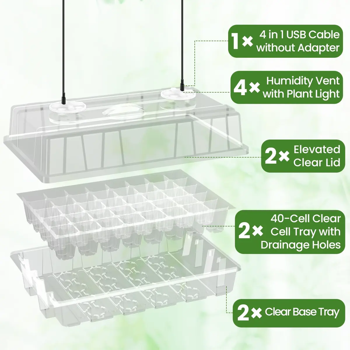 Bonviee Seed Starter Trays with Grow Lights, 80 Cells, 2 Pack | Indoor Germination Kit with Adjustable LED Vents - view 2