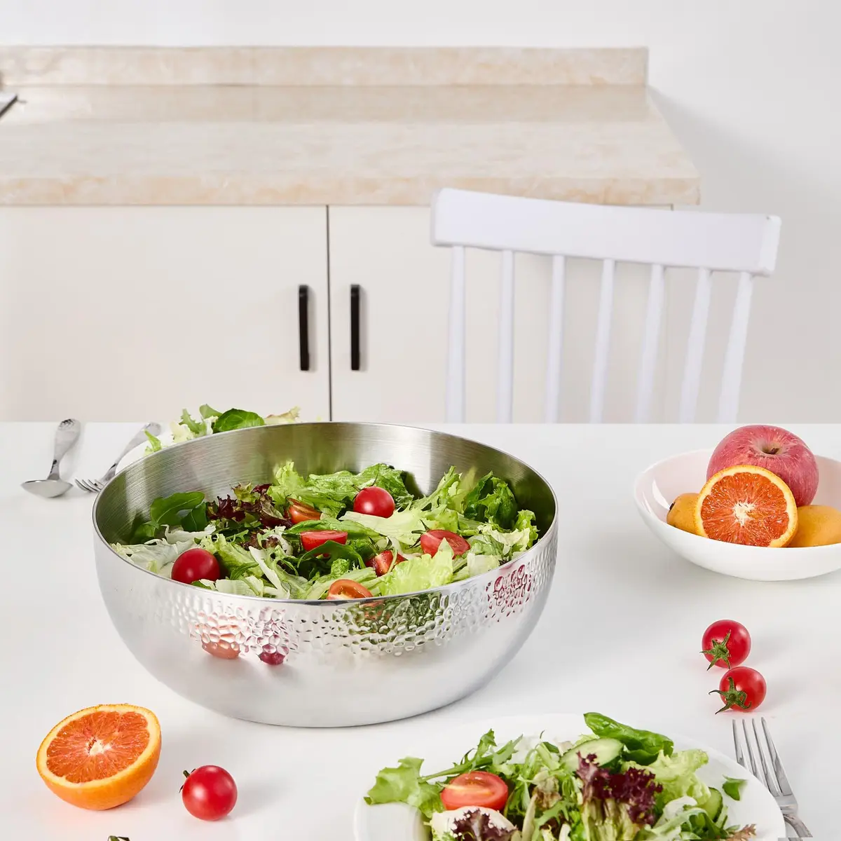 Brightalk 100oz Stainless Steel Hammered Salad Bowl | Elegant & Durable Kitchen Serveware - view 5