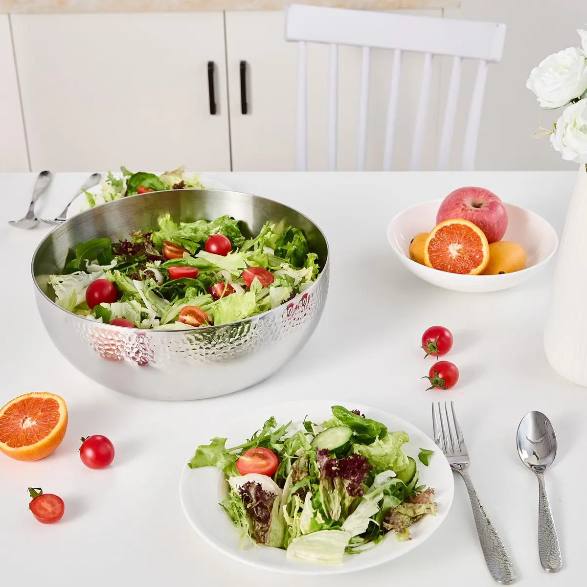 Brightalk 100oz Stainless Steel Hammered Salad Bowl | Elegant & Durable Kitchen Serveware - view 7