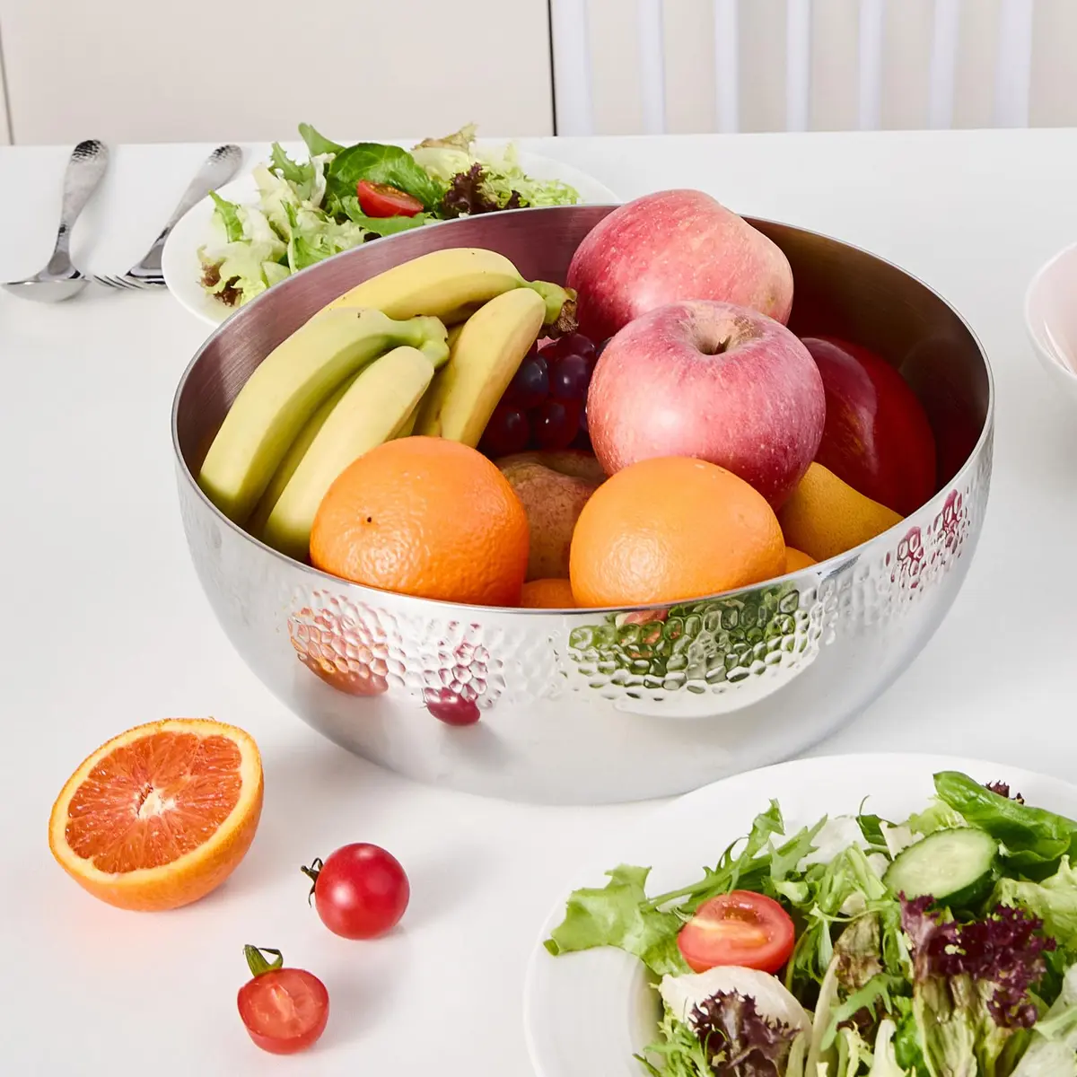 Brightalk 100oz Stainless Steel Hammered Salad Bowl | Elegant & Durable Kitchen Serveware - view 4