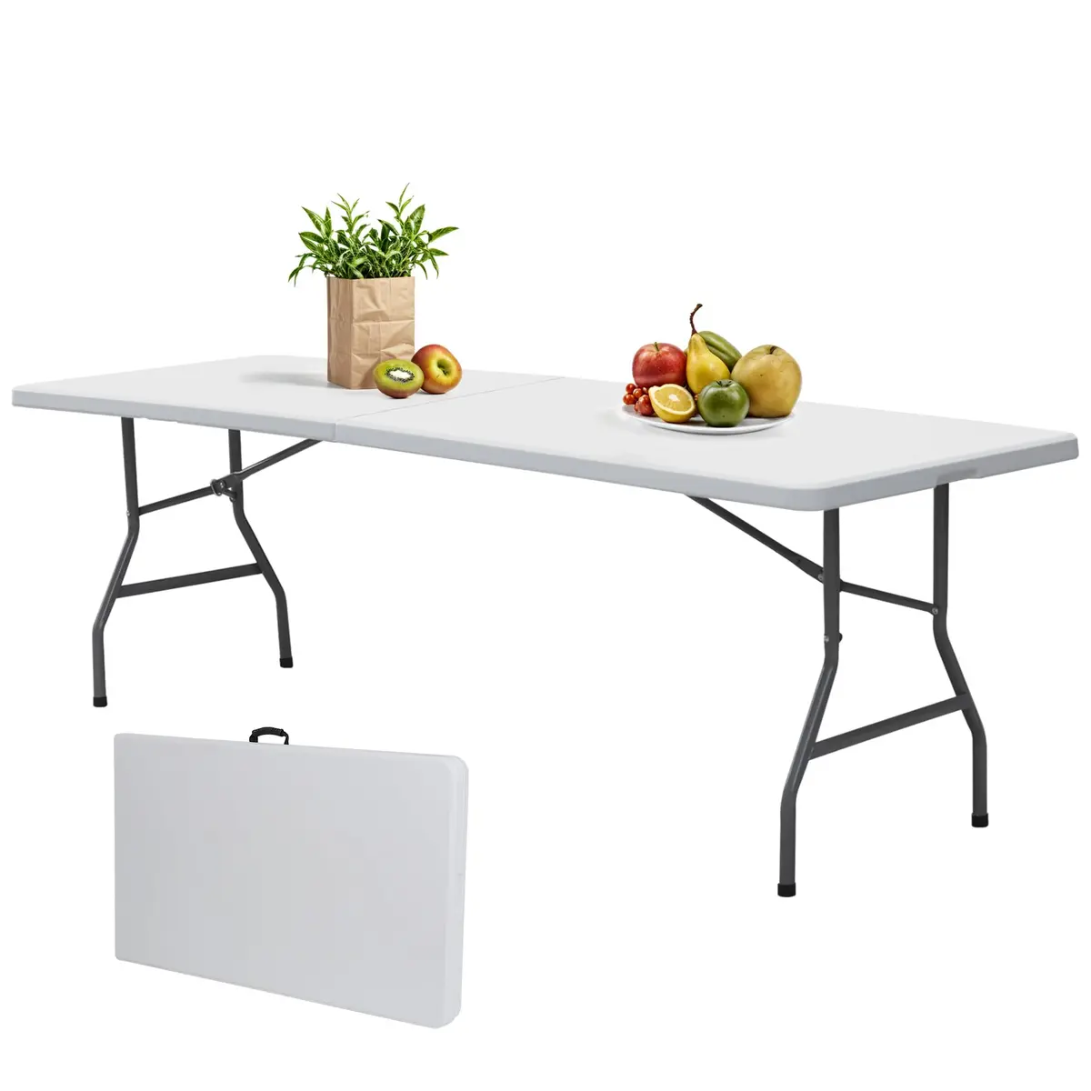 Saicool 8FT Folding Event Table | Heavy Duty Indoor Outdoor Picnic Table, White - main product image