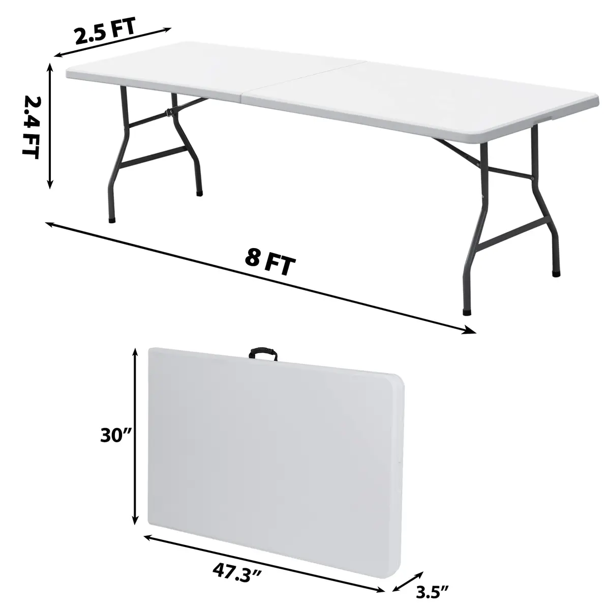 Saicool 8FT Folding Event Table | Heavy Duty Indoor Outdoor Picnic Table, White - view 7