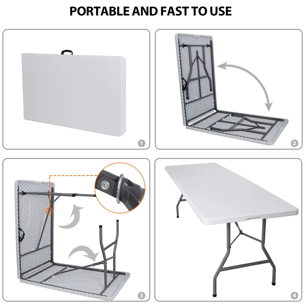 Saicool 8FT Folding Event Table | Heavy Duty Indoor Outdoor Picnic Table, White - view 8