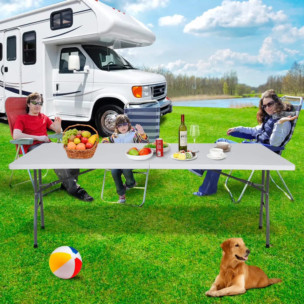 Saicool 8FT Folding Event Table | Heavy Duty Indoor Outdoor Picnic Table, White - view 9