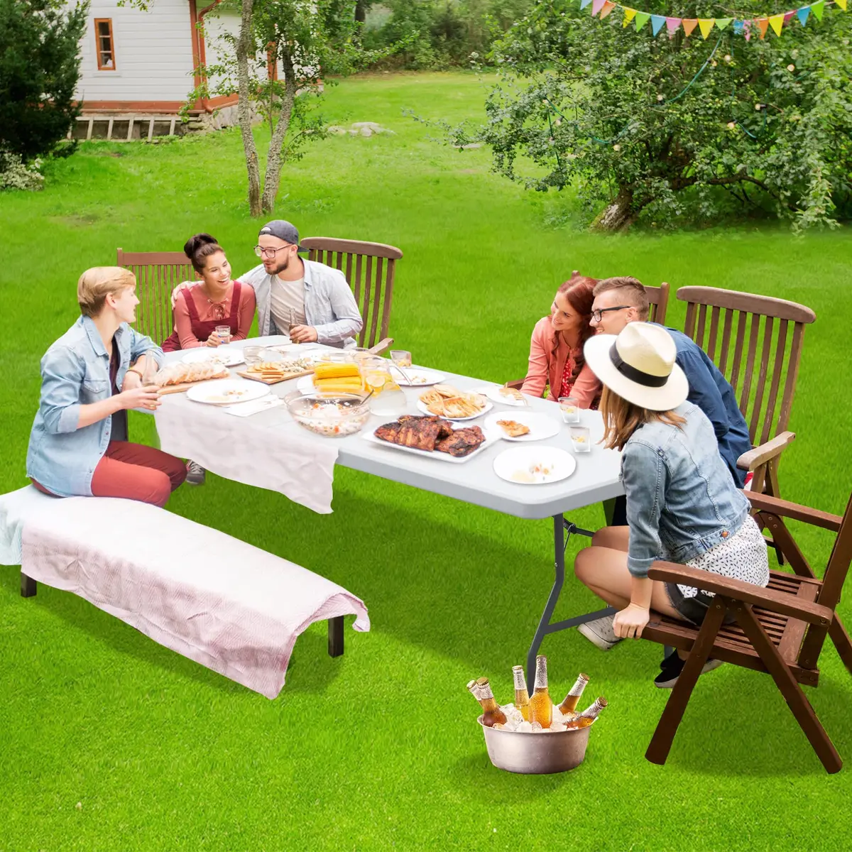 Saicool 8FT Folding Event Table | Heavy Duty Indoor Outdoor Picnic Table, White - view 2