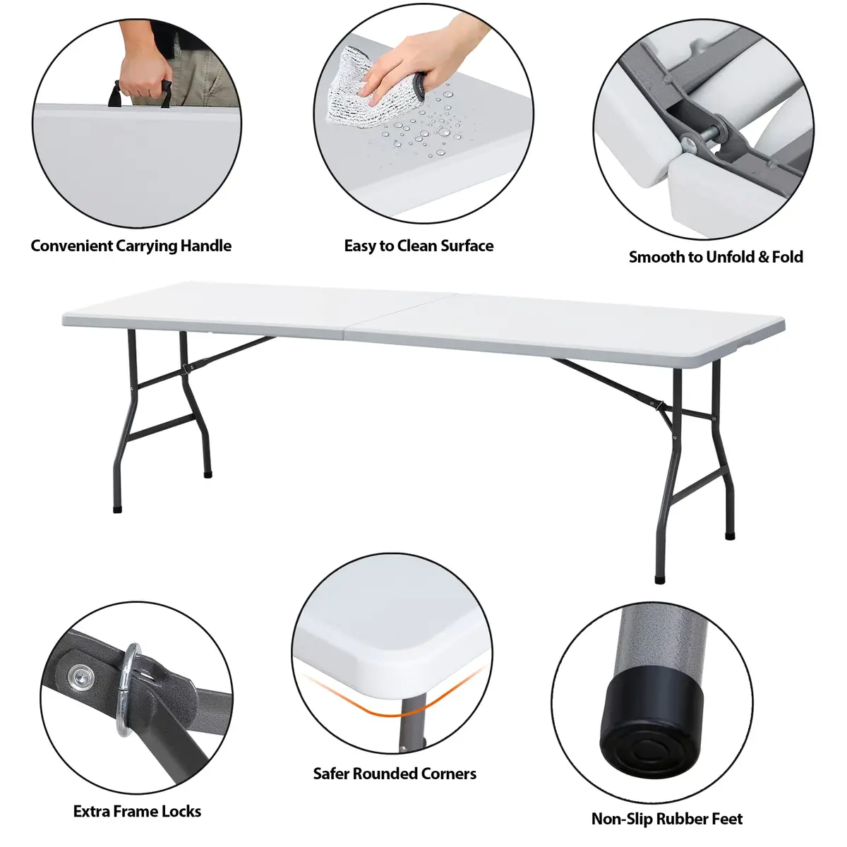Saicool 8FT Folding Event Table | Heavy Duty Indoor Outdoor Picnic Table, White - view 3