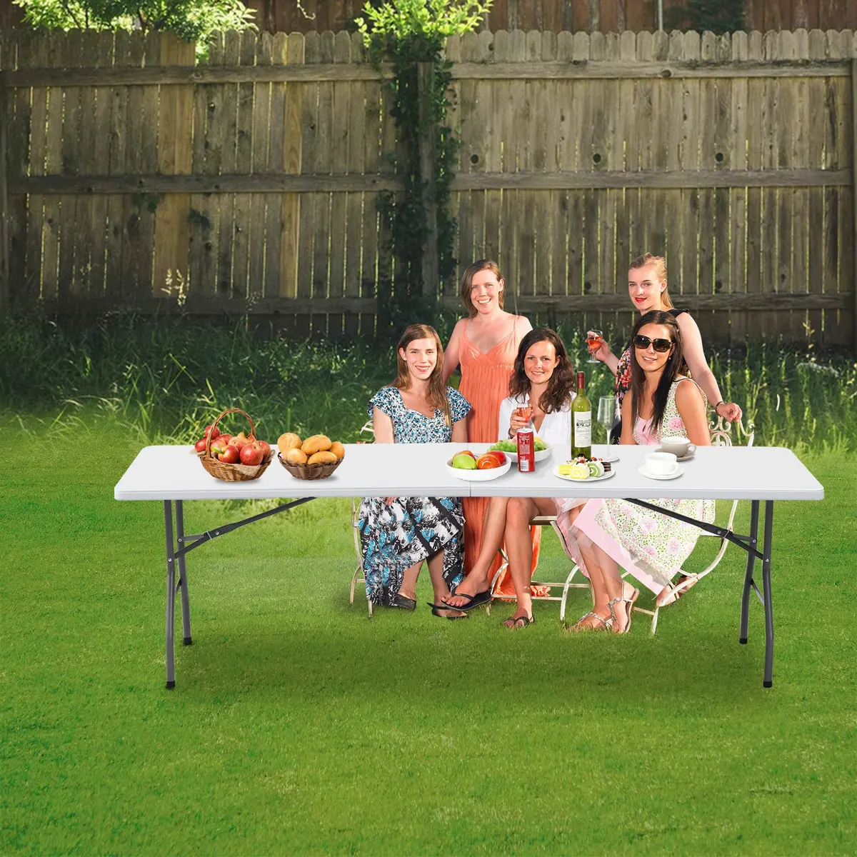 Saicool 8FT Folding Event Table | Heavy Duty Indoor Outdoor Picnic Table, White - view 4