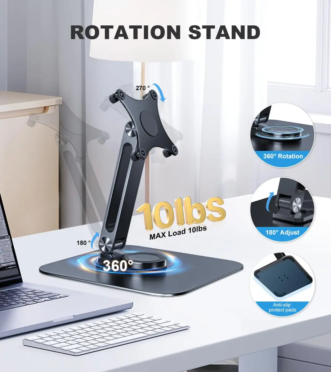 JUNEBOX Black Aluminum Alloy VESA Monitor Stand with Anti-Loss Screws, Fits 7"-18" Monitors (75x75mm VESA) | Stable Desk Mount - view 4