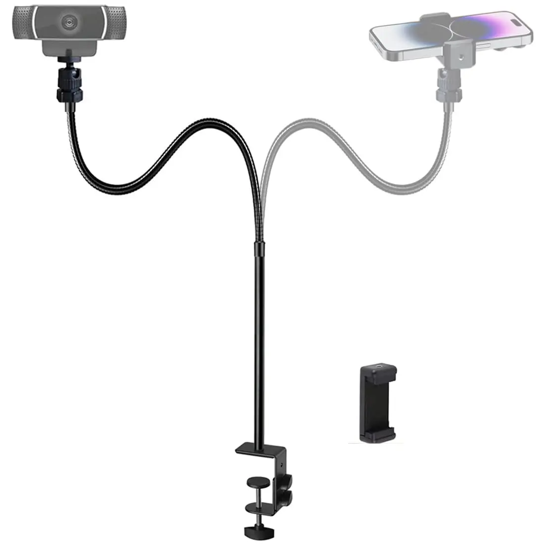 Etubby Webcam Stand Phone Holder Desktop Adjustable Gooseneck & Pole Video Clamp 7.5cm Clamp | Supports Logitech Webcam C922 C930e C920S - main product image