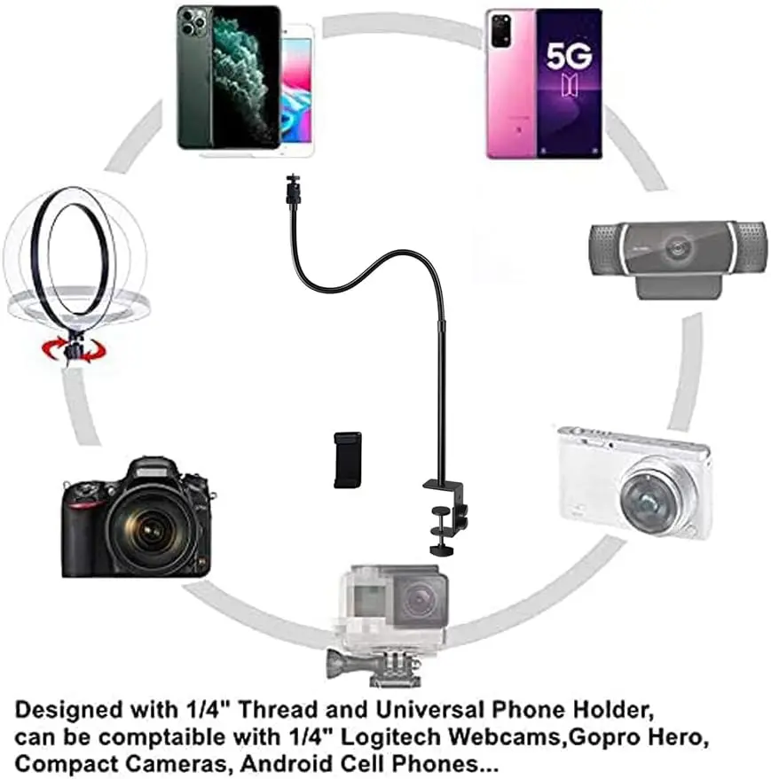 Etubby Webcam Stand Phone Holder Desktop Adjustable Gooseneck & Pole Video Clamp 7.5cm Clamp | Supports Logitech Webcam C922 C930e C920S - view 6