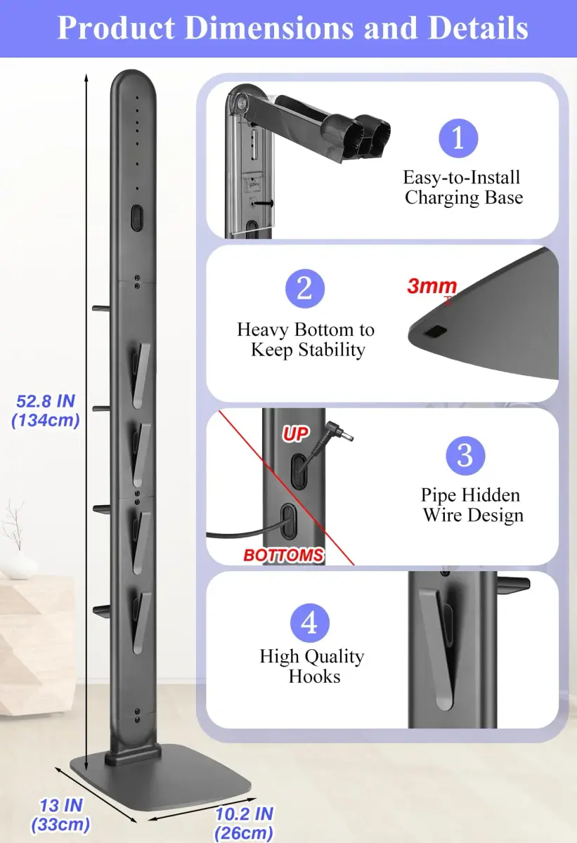 Haturi Freestanding Vacuum Holder Stand for Dyson V6-V16 & Gen5, Dark Grey | 13" W x 52.8" H x 10.2" D - view 5