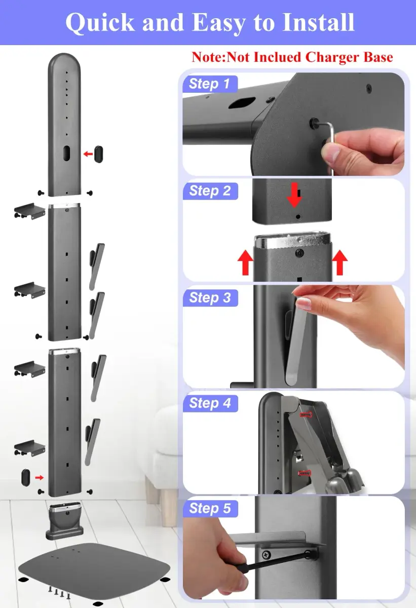 Haturi Freestanding Vacuum Holder Stand for Dyson V6-V16 & Gen5, Dark Grey | 13" W x 52.8" H x 10.2" D - view 6