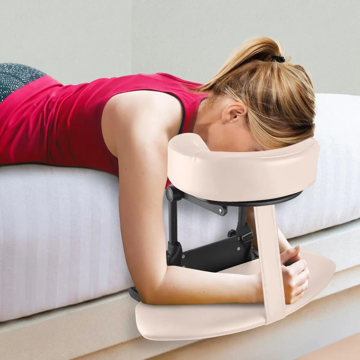 EBANKU Mattress Top Massage Kit, Cream | Adjustable Face Cradle & Armrest for Professional & Home Use - main product image