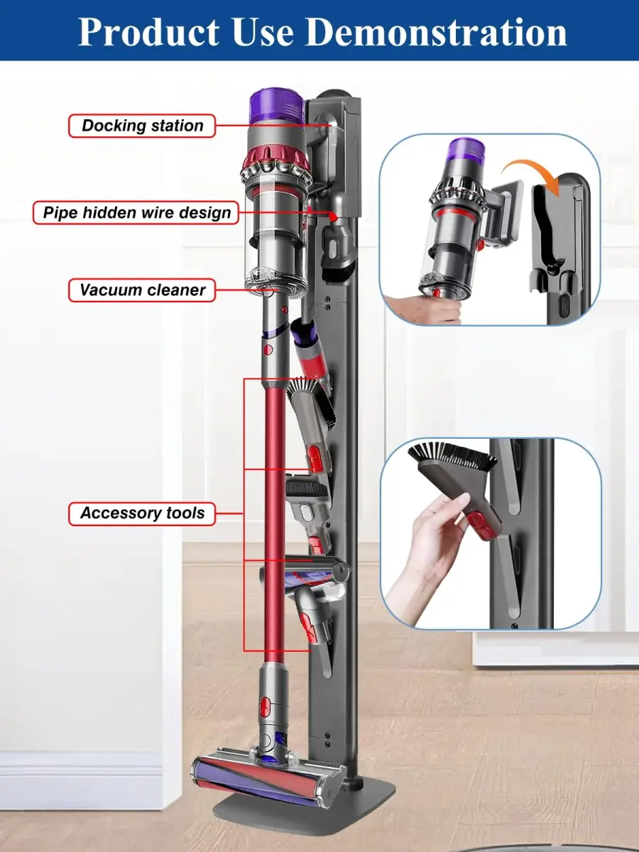 Haturi Freestanding Vacuum Stand for Dyson Cordless Vacuums | Dark Grey (52.8 in / 133 cm) - view 7