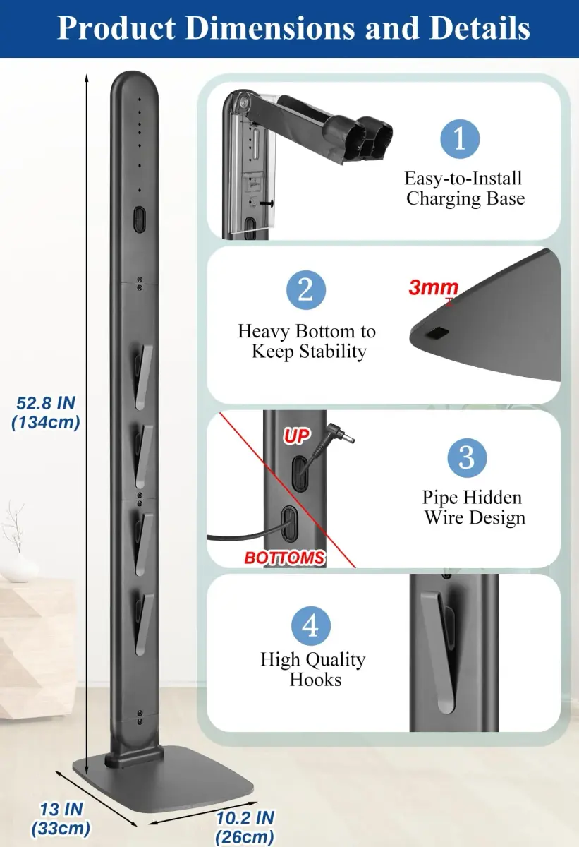 Haturi Freestanding Vacuum Stand for Dyson Cordless Vacuums | Dark Grey (52.8 in / 133 cm) - view 4