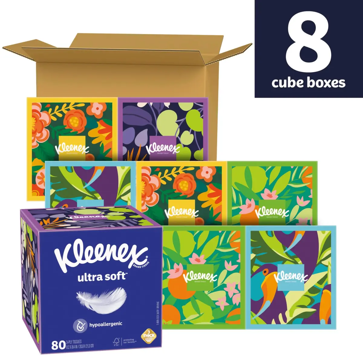 Kleenex Ultra Soft Facial Tissues Cube Boxes, 80 Tissues per Box, 3-Ply, Pack of 16 | Hypoallergenic & Dermatologist Tested - view 2