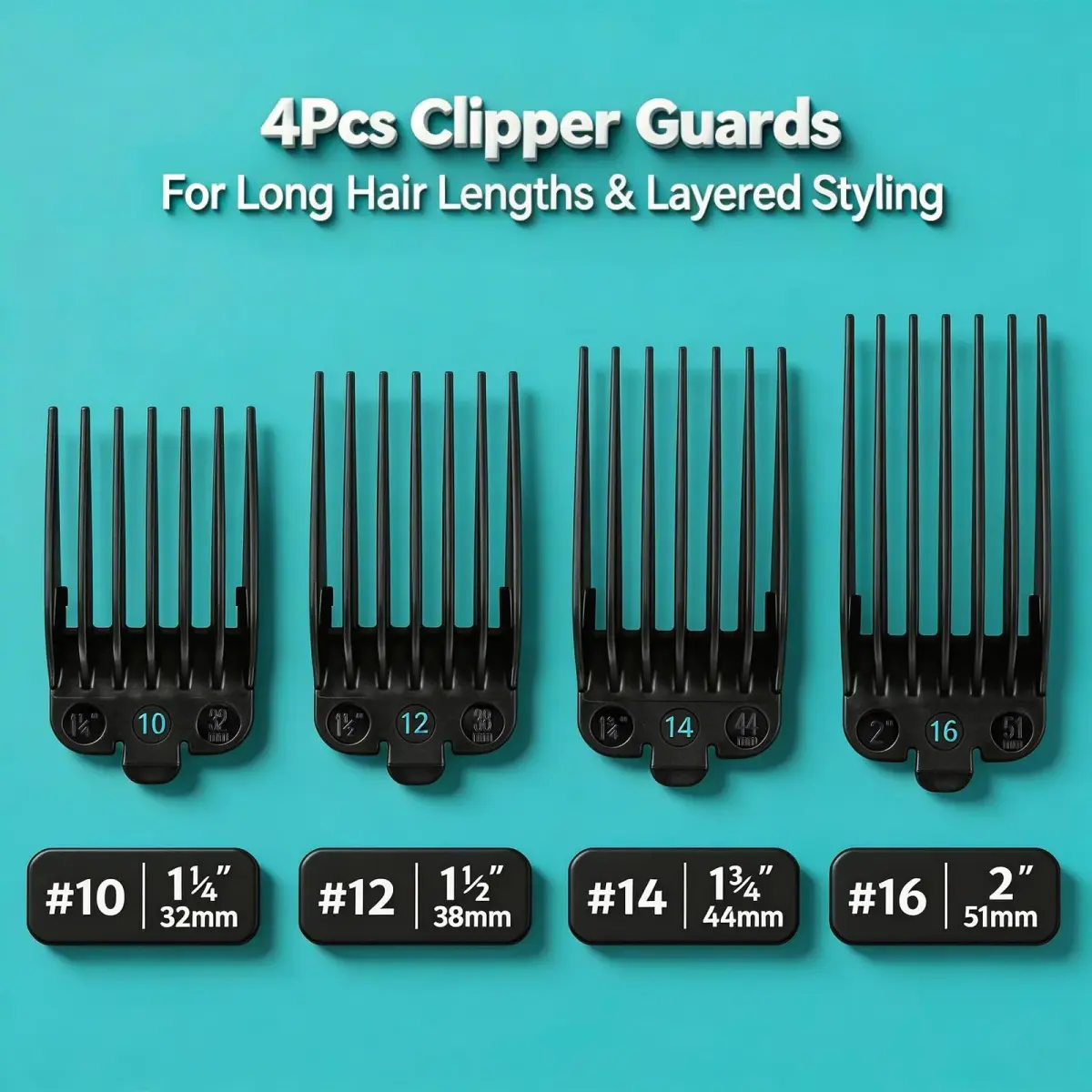 LAVEST Black Clipper Guards Set | 1.25" to 2" Cutting Lengths | 4 Piece Set - view 3