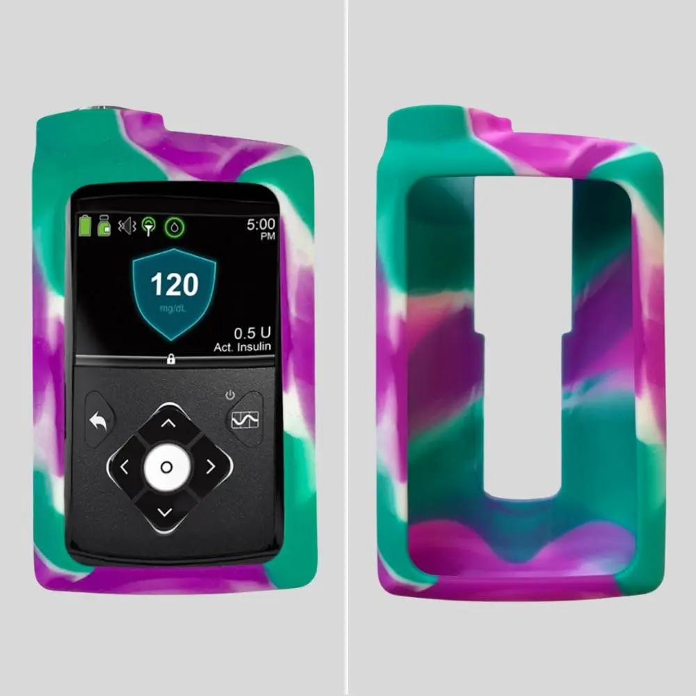 Sugar Medical Medtronic Silicone Protective Insulin Pump Cover for MiniMed 630G/640G/670G/770G/780G Pumps, Purple/Green/White (1-Pack) - view 2