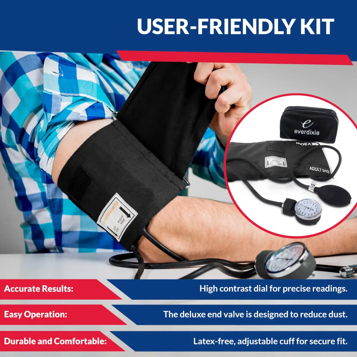 Dixie EMS Deluxe Aneroid Sphygmomanometer Blood Pressure Monitor Set 2-Pack Black | Accurate Readings for Home & Professional Use - view 3