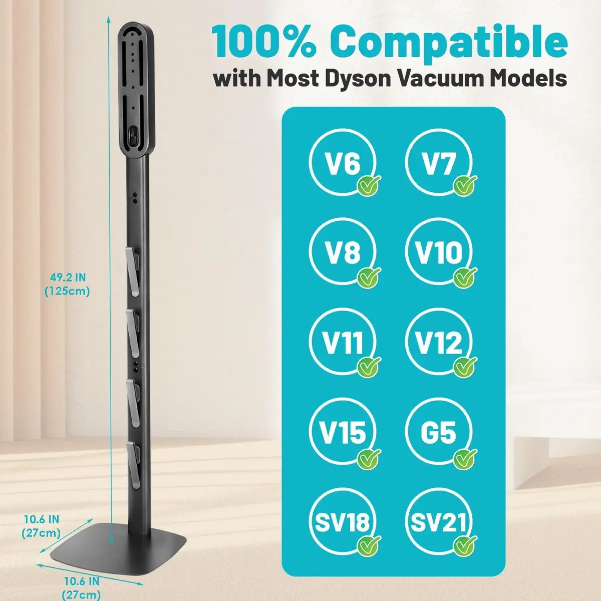 Kukikan Metal Vacuum Stand Holder for Dyson V8-V15 & Gen5 | 3.69 kg (8.14 lb) Floor Docking Station with 4 Hooks - view 6