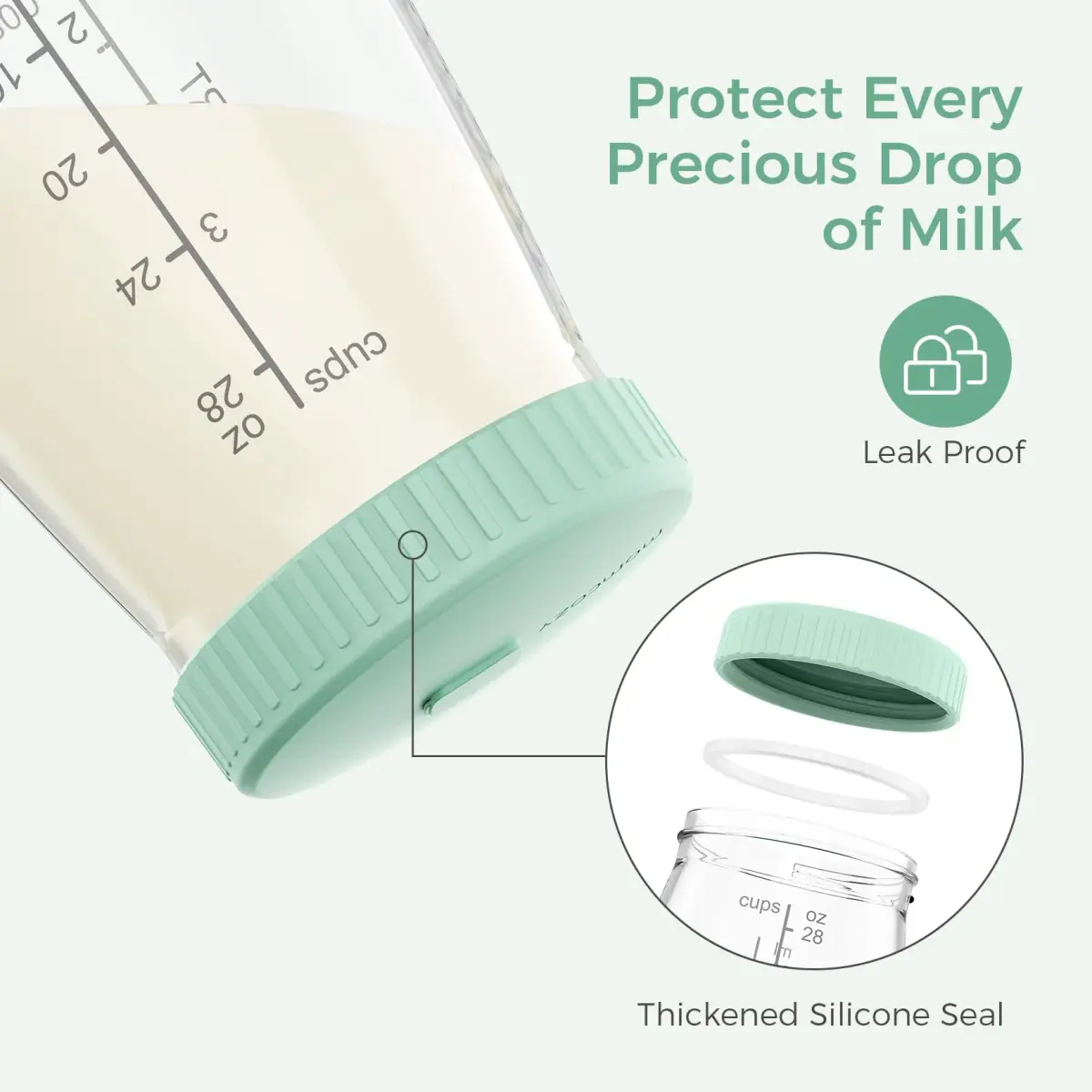 Momcozy Glass Breast Milk Pitcher Lid Green | Leak Proof with Thickened Silicone Seal & Pressure Release Valve (1 pc) - view 4