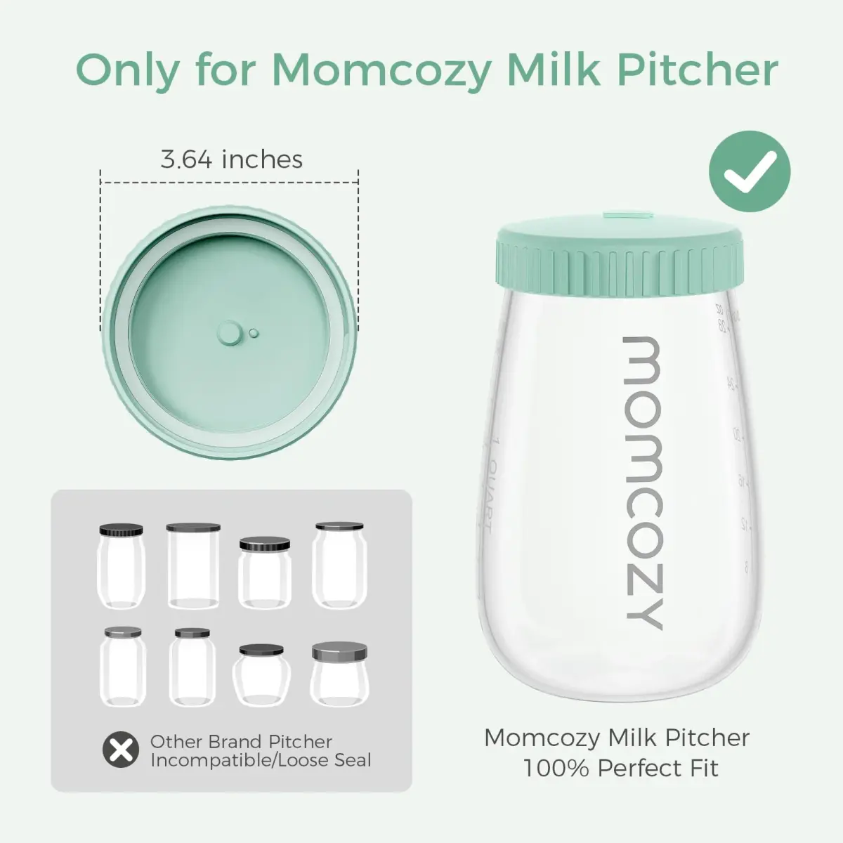 Momcozy Glass Breast Milk Pitcher Lid Green | Leak Proof with Thickened Silicone Seal & Pressure Release Valve (1 pc) - view 2