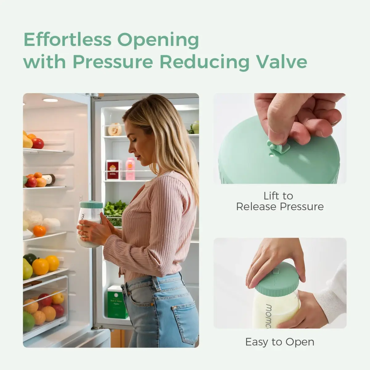 Momcozy Glass Breast Milk Pitcher Lid Green | Leak Proof with Thickened Silicone Seal & Pressure Release Valve (1 pc) - view 3