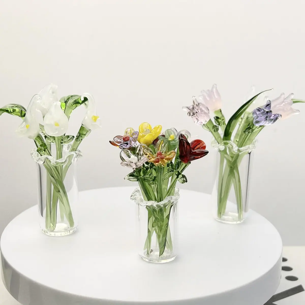 wybcfp 11Pcs Mini Glass Flower Bouquet Ornaments with Vase | Hand Blown Glass Flowers for Gifts & DIY Crafts - view 2