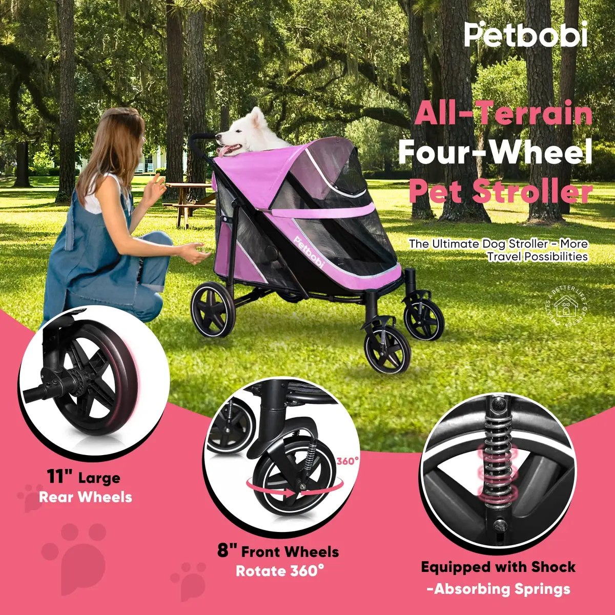 Petbobi Dog Stroller for Large Medium Dogs up to 80 lbs | All Terrain, Foldable & Ventilated - view 5