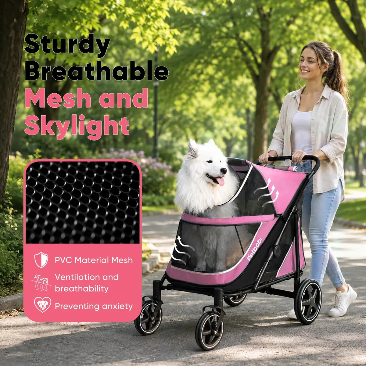 Petbobi Dog Stroller for Large Medium Dogs up to 80 lbs | All Terrain, Foldable & Ventilated - view 7