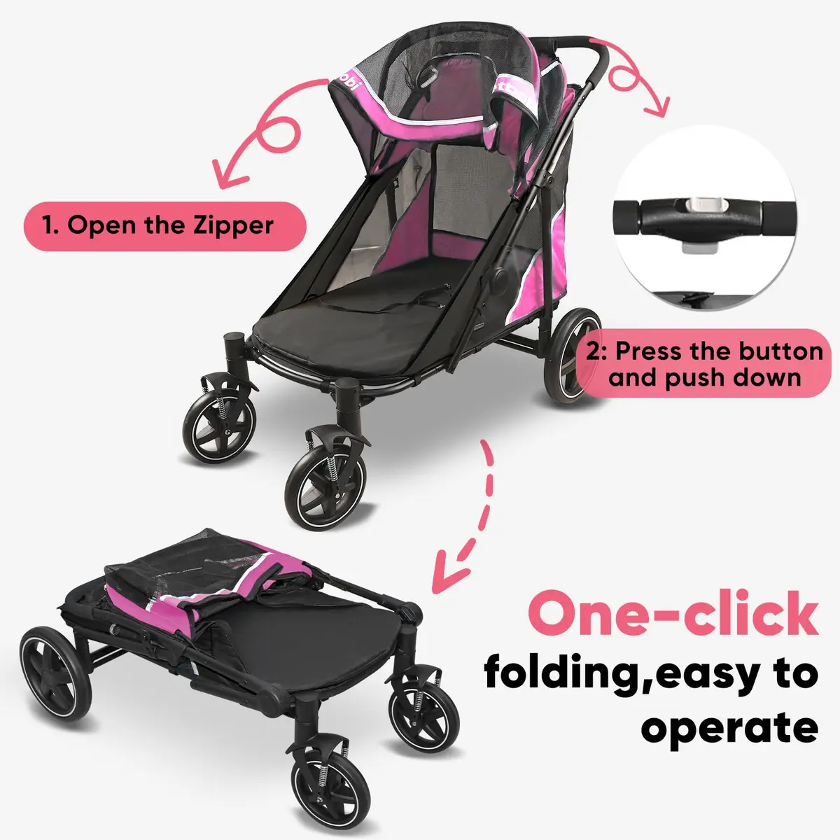 Petbobi Dog Stroller for Large Medium Dogs up to 80 lbs | All Terrain, Foldable & Ventilated - view 8