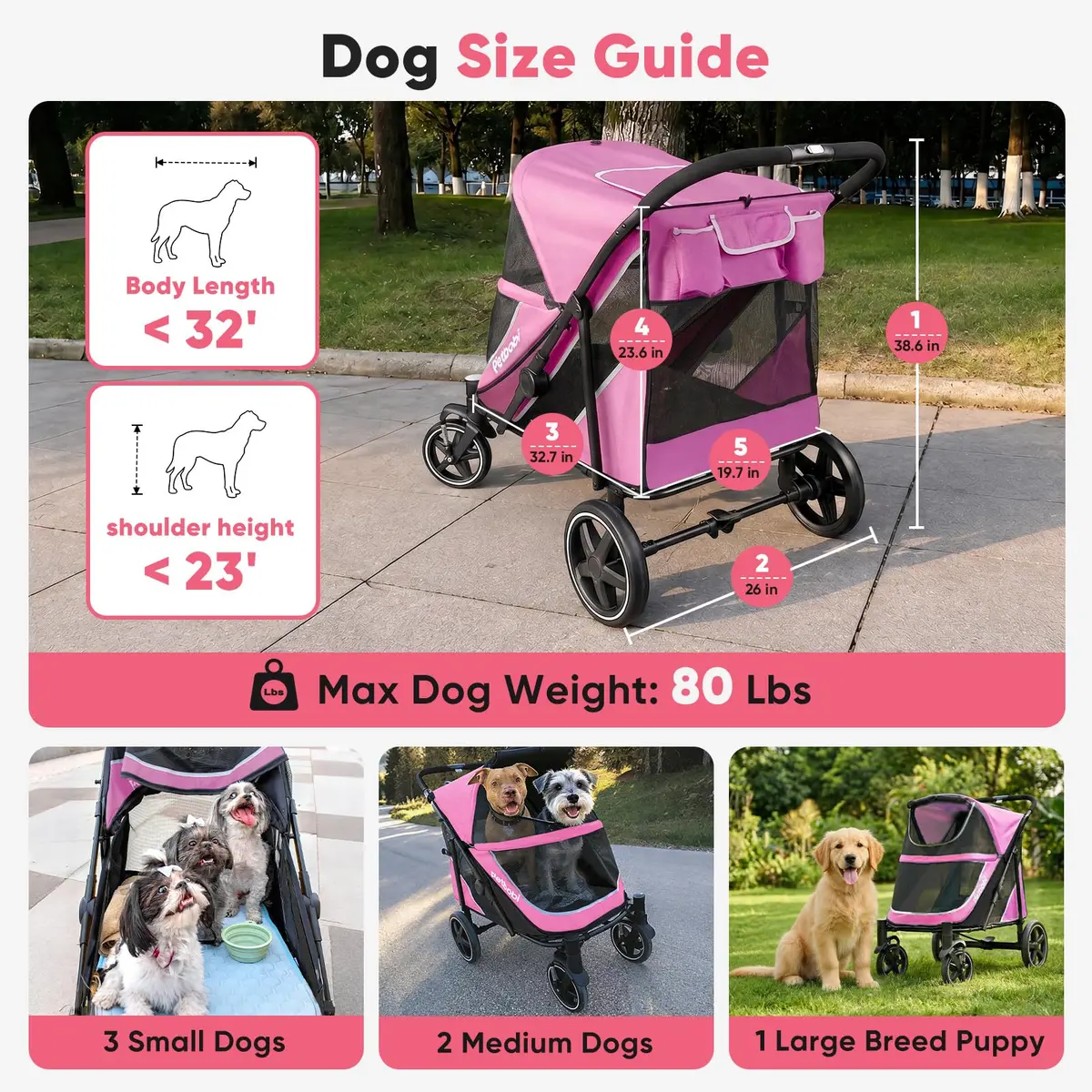 Petbobi Dog Stroller for Large Medium Dogs up to 80 lbs | All Terrain, Foldable & Ventilated - view 2