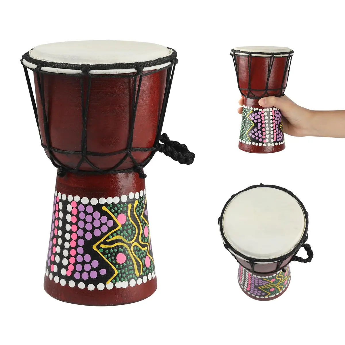 GOGHOST Mini Wood Djembe Drum 11.4cm (4.5'') x 20.3cm (8'') | Authentic African Hand Drum with Goatskin Head - main product image