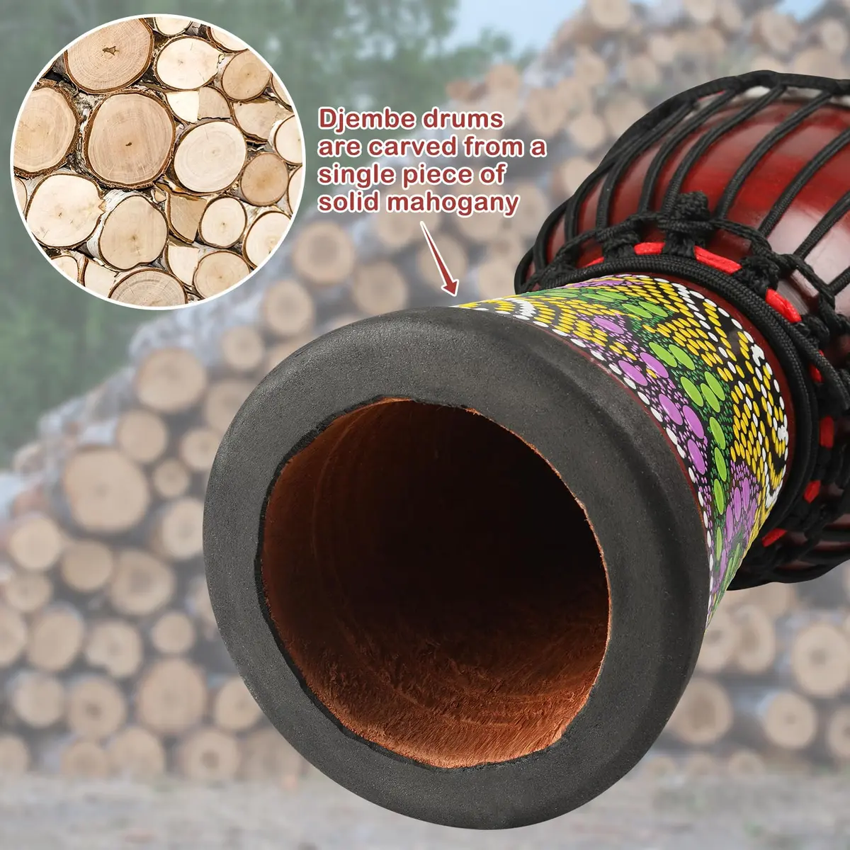 GOGHOST Mini Wood Djembe Drum 11.4cm (4.5'') x 20.3cm (8'') | Authentic African Hand Drum with Goatskin Head - view 6