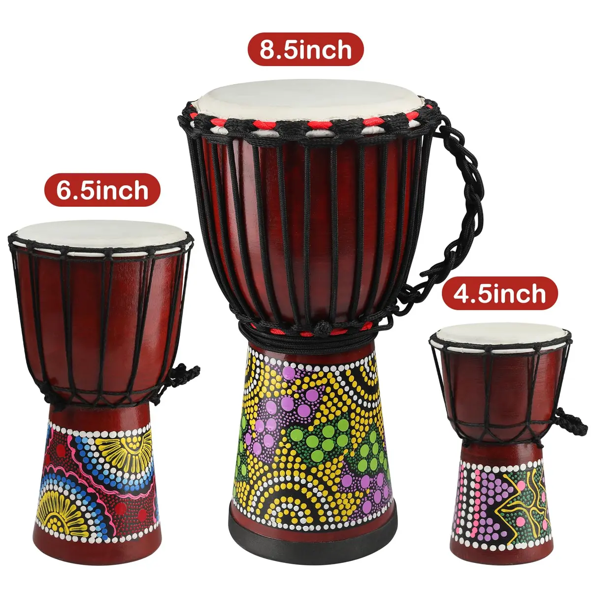 GOGHOST Mini Wood Djembe Drum 11.4cm (4.5'') x 20.3cm (8'') | Authentic African Hand Drum with Goatskin Head - view 3