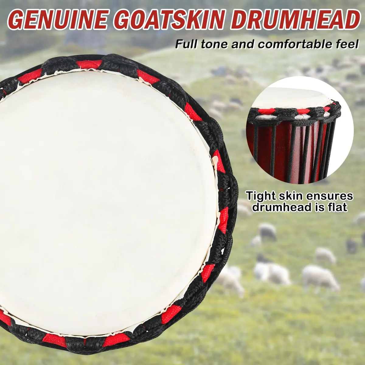 GOGHOST Mini Wood Djembe Drum 11.4cm (4.5'') x 20.3cm (8'') | Authentic African Hand Drum with Goatskin Head - view 4