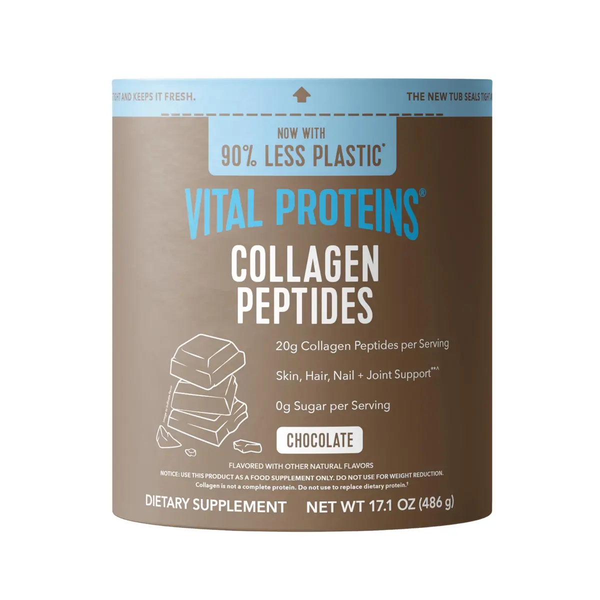 Vital Proteins Grass Fed Collagen Powder Chocolate 17.1 oz (485 g) | Supports Hair, Skin, Joints & Bones - main product image
