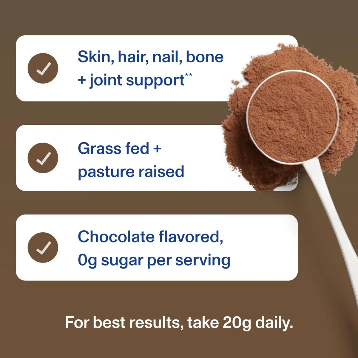 Vital Proteins Grass Fed Collagen Powder Chocolate 17.1 oz (485 g) | Supports Hair, Skin, Joints & Bones - view 7