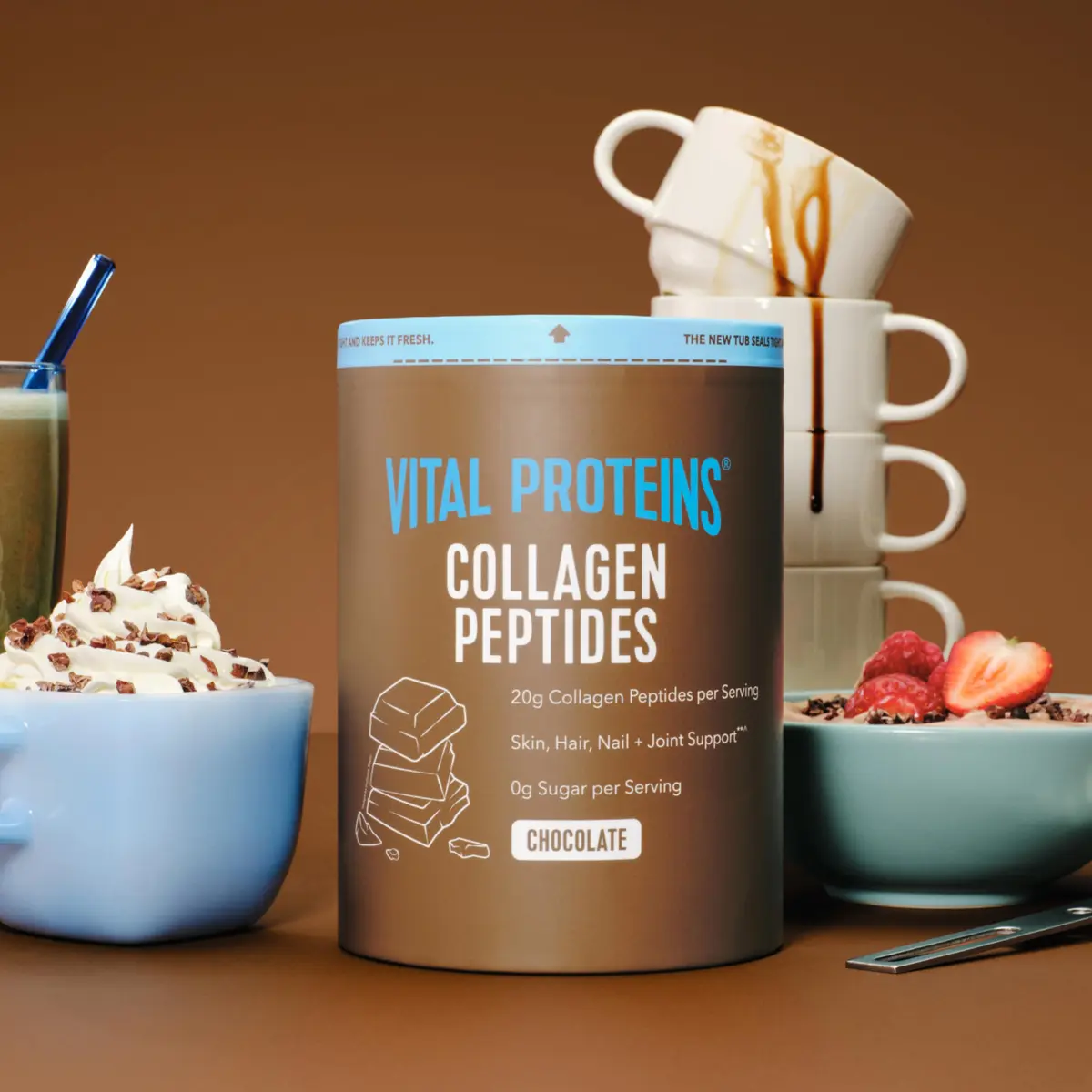 Vital Proteins Grass Fed Collagen Powder Chocolate 17.1 oz (485 g) | Supports Hair, Skin, Joints & Bones - view 2